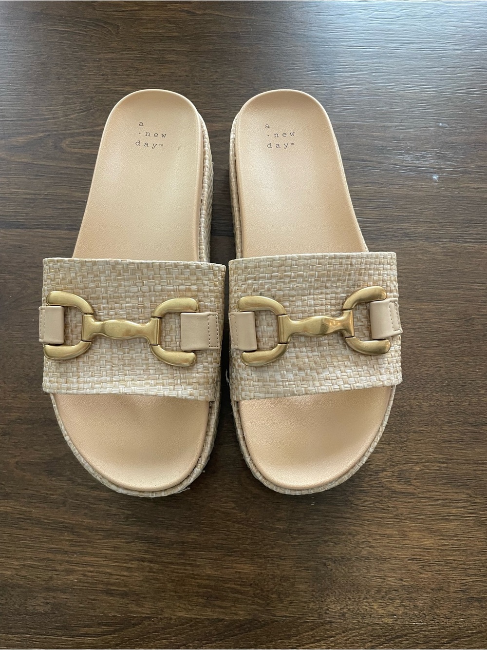 a new day Tan Braided Slide Sandals with Gold Buckle